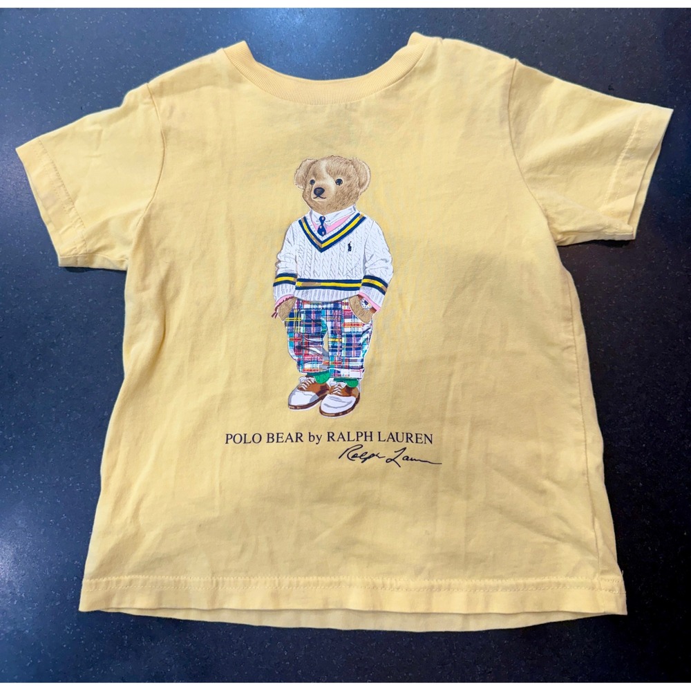 Polo Ralph Lauren T-Shirt Kids 2T Yellow Polo Bear Graphic Tee Preppy Designer